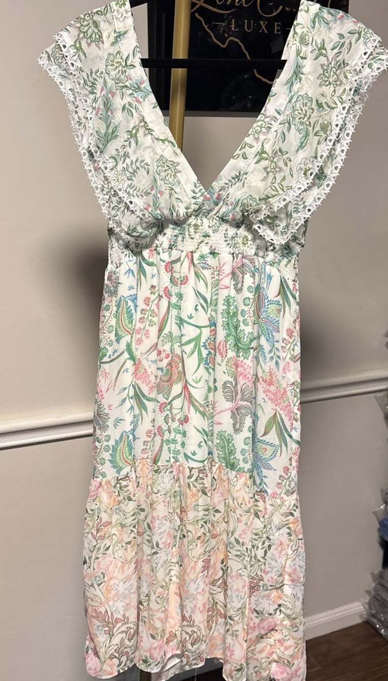 House of Harlow 1960 Floral Lace Trim Midi Dress Small